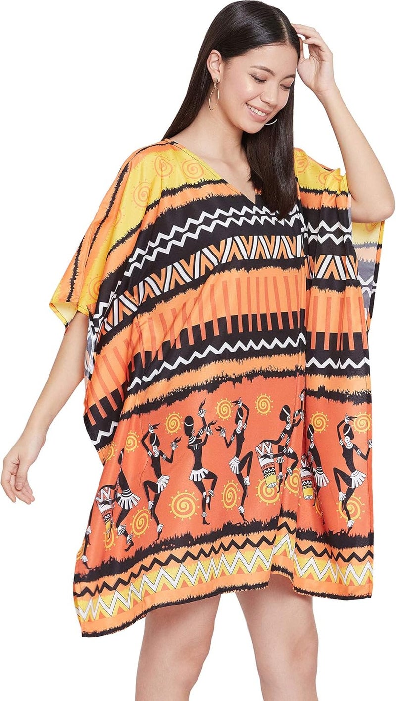 Oussum Short Caftans for Women Plus Size Kaftan Tunic Tops Polyester Summer Beach Clothing Mini Cover Ups Dress for Ladies - Image 2